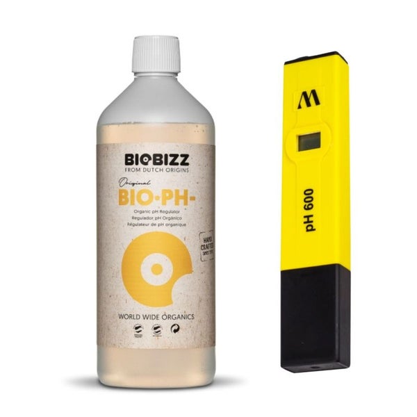 BioBizz pH-Minus 500 ml + Digitales pH-Messgerät – 100 % Biologischer pH-Senker inkl. pH-Meter für optimales Pflanzenwachstum & maximale Erträge