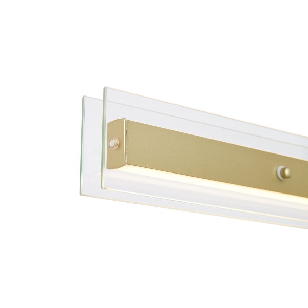 Goldfarbene LED-Wandleuchte mit Glasdetails