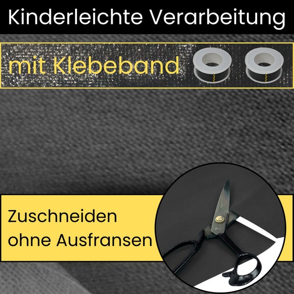 Einfache Verarbeitung mit Klebeband und Zuschneiden ohne Ausfransen.