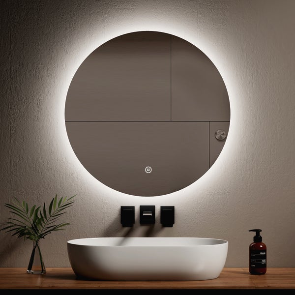 EMKE Badspiegel mit Beleuchtung Ø70 cm, mit Touch-Schalter, Kaltweiß, IP44, rostfreier Spiegel, für das Badezimmer