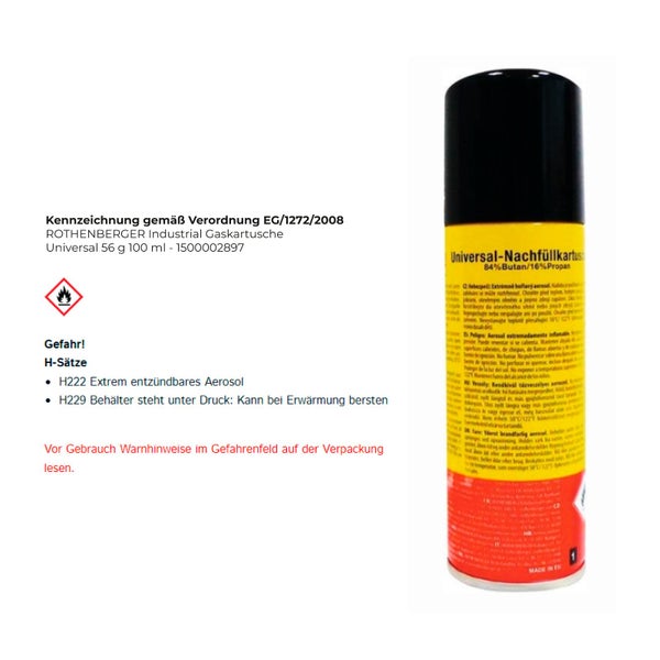 ROTHENBERGER Industrial Gaskartusche Universal 56 g 100 ml - 1500002897
