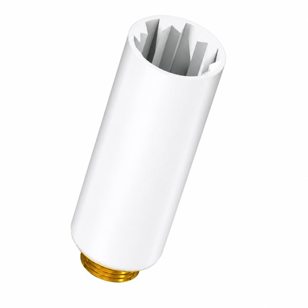 Adapter für Heizkörperthermostat, Kunststoffgehäuse mit Messinggewinde und sternförmiger Innenaufnahme.