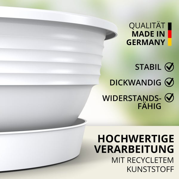 Plastard Pflanzschale Ø 45 x 16 cm mit Untersetzer – wetterfest, frostbeständig, ideal für Garten, Balkon & Küche