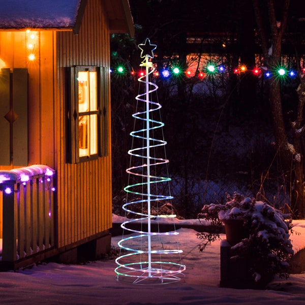 Outsunny LED Spiralbaum Weihnachtsbaum mit 135 Mini-Lichtern Christbaum Lichterbaum für Innen und Außen Weihnachtsdekoration PP-Kunststoff Metall Weiß Ø55 x 183 cm
