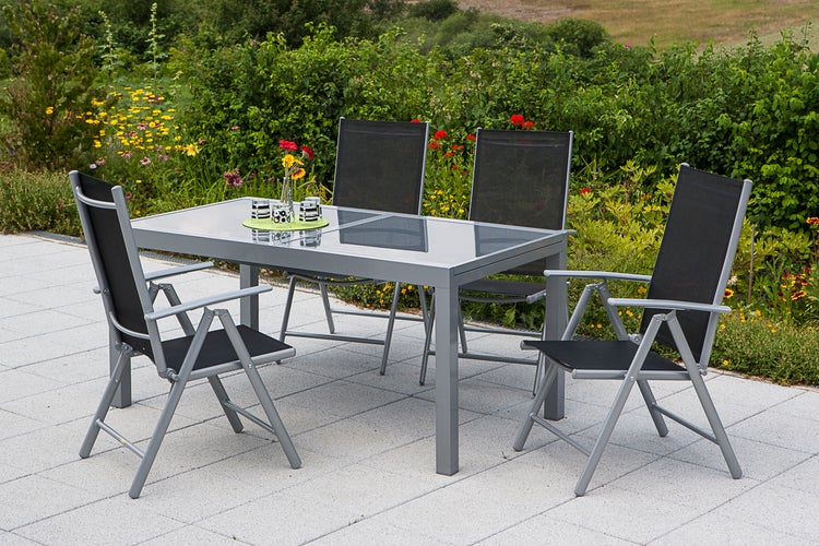 Amalfi Gartenmöbelset 5tlg., 4 Klappsessel, Ausziehtisch 120 (180) x 90 cm, schwarz