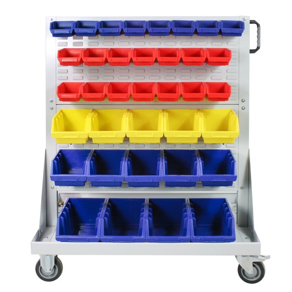PROREGAL Rollwagen mit 4 Schlitzplatten + 72 Sichtlagerboxen | HxBxL 126x106x73cm | Lichtgrau