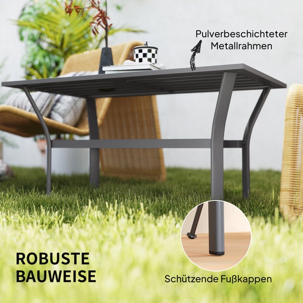 Outsunny Beistelltisch Metall Balkontisch mit Lamellendesign wetterfest Kaffeetisch Gartentisch pflegeleicht Sofatisch Outdoor Tisch für Balkon Garten Terrasse Veranda 91,5 x 55 x 45 cm Dunkelgrau