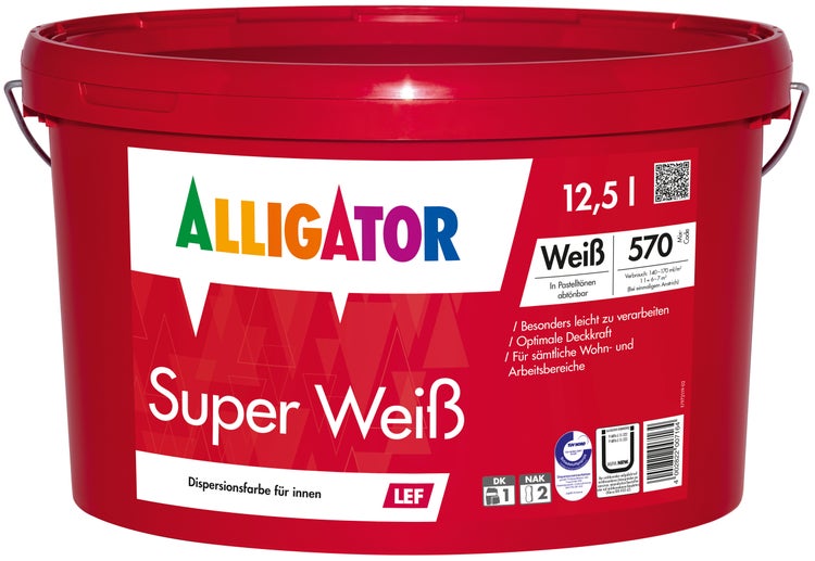 Eimer Alligator Super Weiß Dispersionsfarbe für Innenräume, 12,5 Liter
