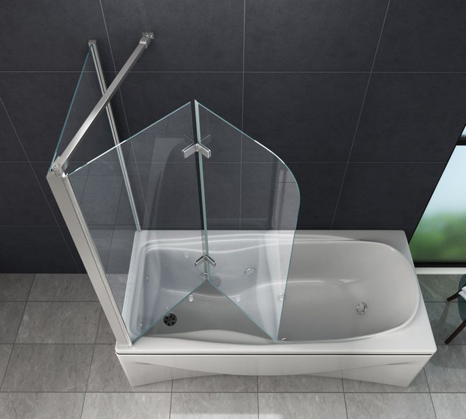 Badewanne mit Badewannenaufsatz aus Glas