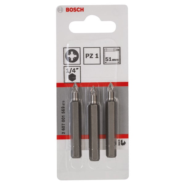 Bosch 3x Schrauberbit Extra-Hart, PZ 1, 51 mm - 2607001569