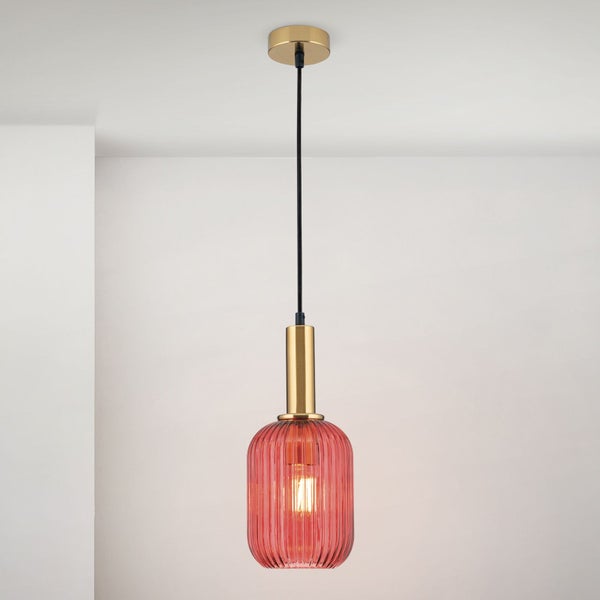 Hängeleuchte Carneva Bronze mit rotem Glas