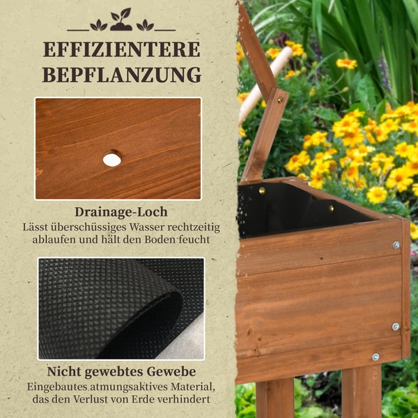 Outsunny Hochbeet mit Rankgitter, Blumenkasten mit Ablage, Pflanzkübel mit Rollen, Pflanzkasten für Terrasse, Balkon, Massivholz, Braun, 79 x 29 x 130 cm