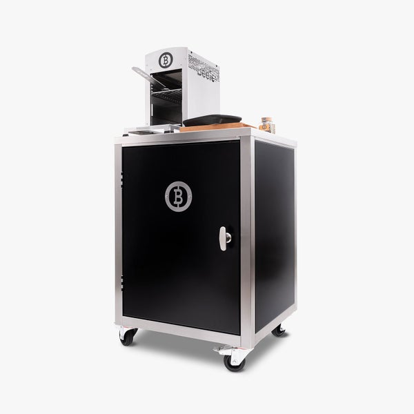 Rollbarer Werkstattschrank mit schwarzem Korpus und Metallrahmen