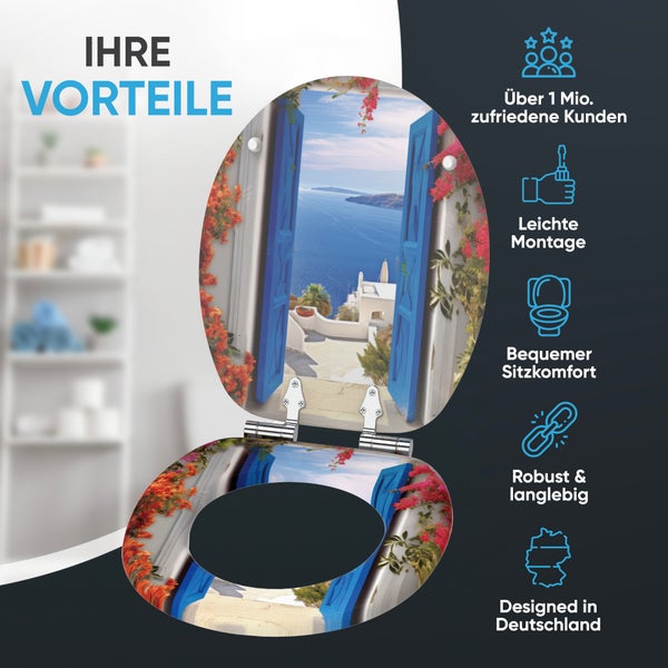 Toilettensitz mit Griechenland Motiv und Produktvorteilen