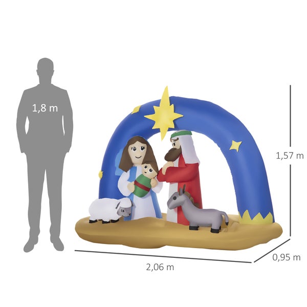 HOMCOM Aufblasbarer Weihnachtsbogen, mit LED, Torbogen, wasserdicht, 206L x 95B x 157H cm, Polyester, Blau+Braun