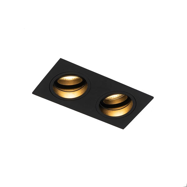 Schwarzer Einbaustrahler, 2-flammig, rechteckig, mit warmweißem Licht.