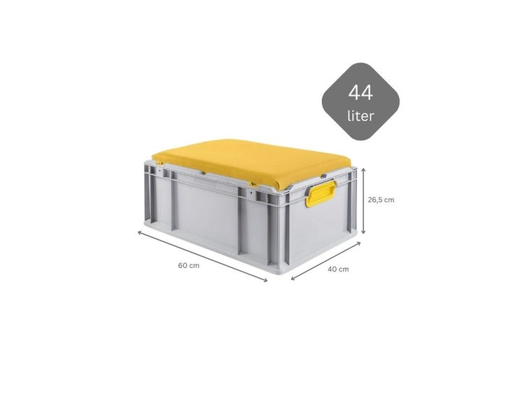 PROREGAL Eurobox NextGen Seat Box Gelb HxBxT 26,5 x 40 x 60 cm 44 Liter Griffe Geschlossen Eurobehälter Sitzbox Transportbox