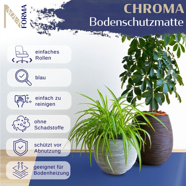 Bodenschutzmatte PE CHROMA - Blau - 90x120 cm - Hartboden - Bunte Schutzmatte als Unterlage für Bürostuhl