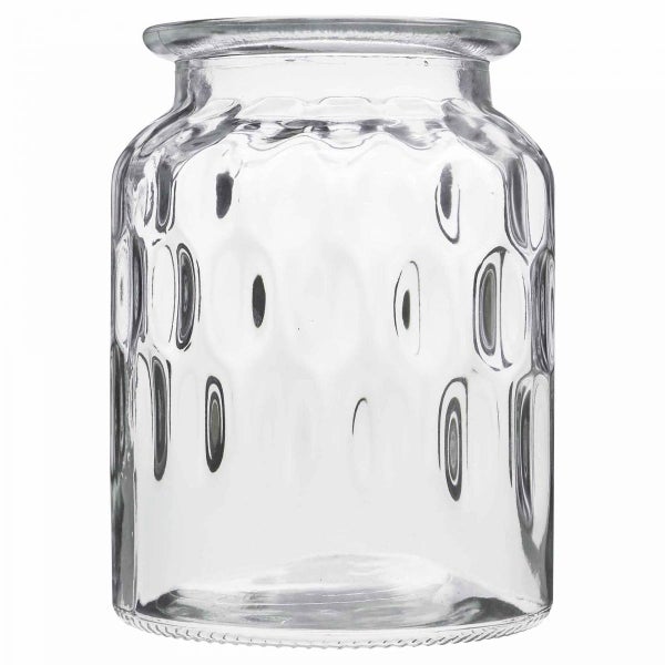 Glasvase aus klarem Glas mit gehämmerter Struktur und ausgestelltem Rand.