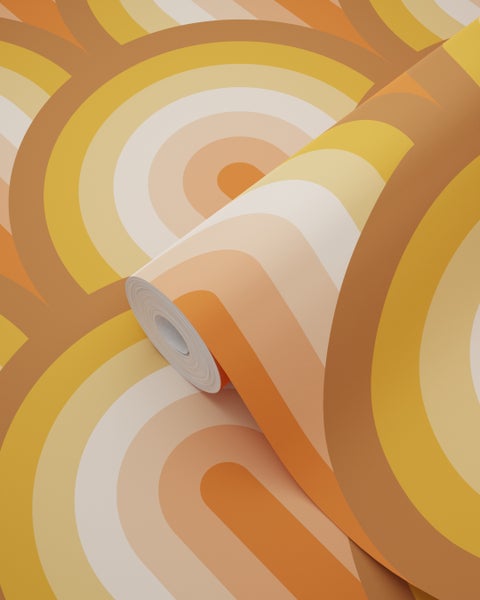 Tapetenrolle mit retro Kreisdesign in verschiedenen Farbtönen