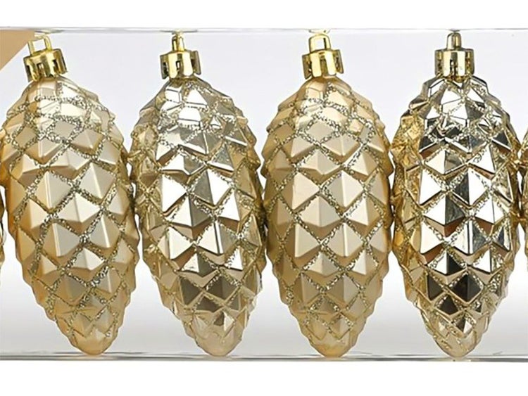 Set aus vier Weihnachtsbaumkugeln in Zapfenform mit strukturierter Oberfläche zur Weihnachtsdekoration
