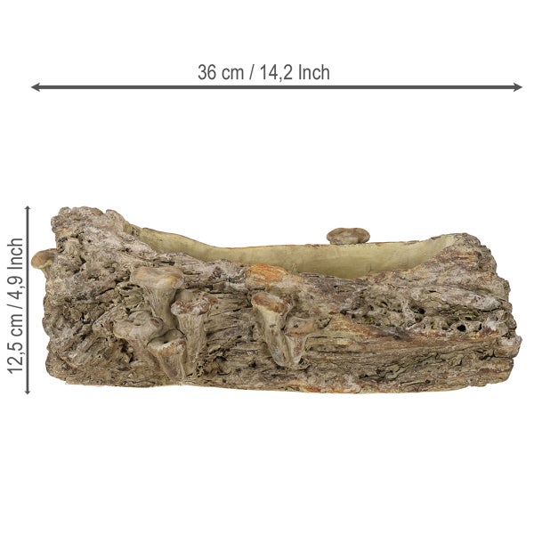 Pflanzgefäß in Baumstammoptik mit Größenangaben