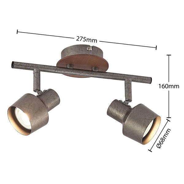 Lindby Strahler Sanem (Landhaus, Vintage Rustikal) in Alu aus Metall (2 flammig GU10) - Deckenlampe Deckenleuchte Lampe Spot Wohnzimmerleuchte