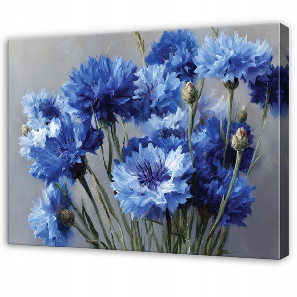 Wandbild auf Leinwand mit Darstellung eines Straußes aus Kornblumen in einem malerischen Stil.