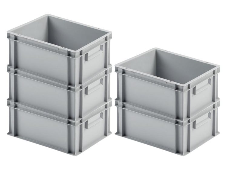 PROREGAL SparSet 5 x Eurobehälter Mit Geschlossenem Griff HxBxT 17,5 x 30 x 40 cm 16 Liter Grau Eurobox Transportbox Transportbehälter Stapelbehälter