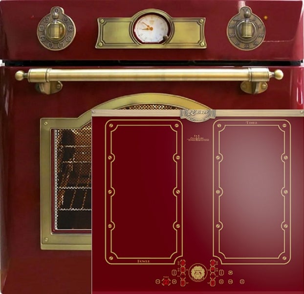 Einbau Backofen und Induktionskochfeld im Retro Design mit Messing Akzenten