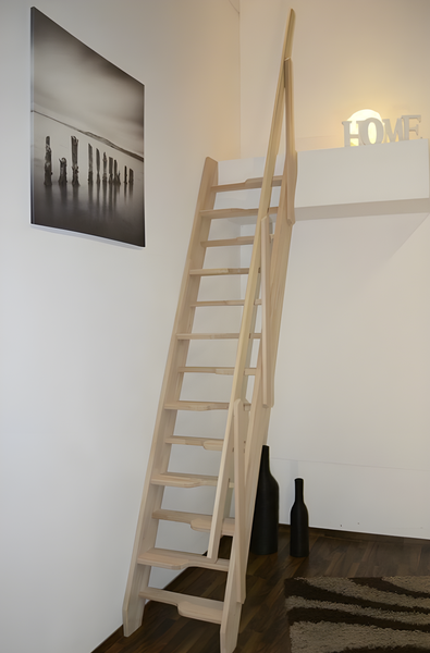 HandyStairs Müllertreppe „Torino“ inklusive Handlauf – 62 cm breit – 280 cm hoch – 13 Kiefernholzstufen