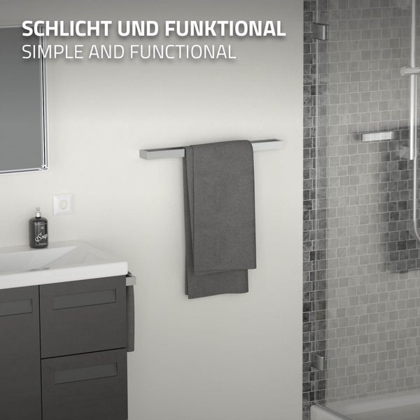 ML-Design Handtuchhalter ohne Bohren 60 cm, Silber, aus Edelstahl, Wandmontage, Badetuchhalter Wand zum kleben für Badezimmer & Küche, Modern, Handtuchstange Wandhalter selbstklebend für Handtücher