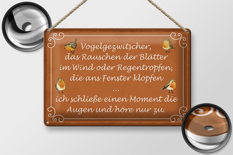 Blechschild Spruch 30x20cm Vogelgezwitscher Vogel