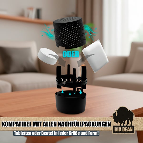 Big Dean Raumentfeuchter mit Tablette oder Beutel in jeder Größe und Form