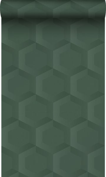 Origin Wallcoverings Öko-Strukturtapete 3D Wabenmuster Dunkelgrün - 0.53 x 10.05 m - 348021