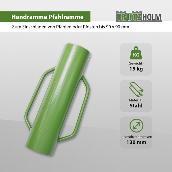 Trutzholm Handramme aus Stahl zum Einschlagen von Pfählen und Pfosten bis 90 mal 90 Millimeter, 15 Kilogramm Gewicht, 130 Millimeter Innendurchmesser