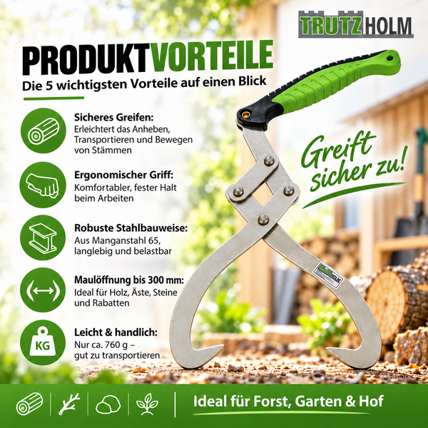 Trutzholm Stammgreifer aus Manganstahl mit ergonomischem Griff für Forst und Garten mit drei hundert Millimeter Maulweite