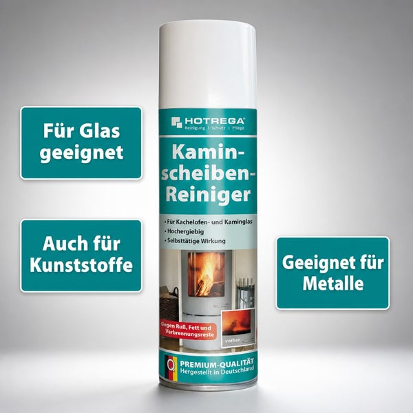 Hotrega Kaminscheibenreiniger Spray für Kamin- und Kachelofenglas sowie Metalle und Kunststoffe