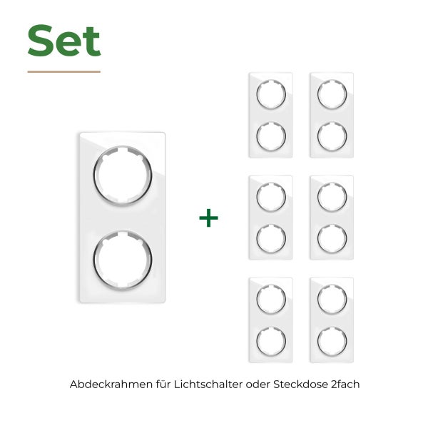 Set aus sieben zweifachen Abdeckrahmen für Lichtschalter oder Steckdosen