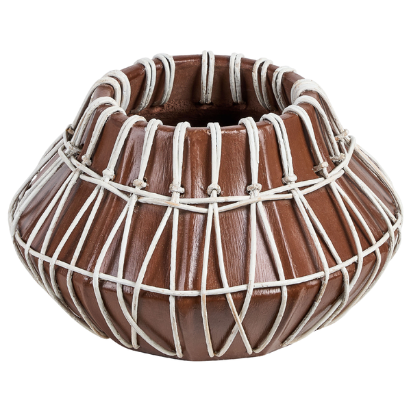 Dekorative Pflanzschale aus Keramik mit Rattan-Umwicklung