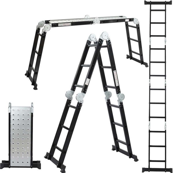 ALDORR Professional - 4x3 Klappleiter mit Plattform aus hochwertigem Aluminium - 3,5M - Mehrzweckleiter - Sicher und zuverlässig (EN131)