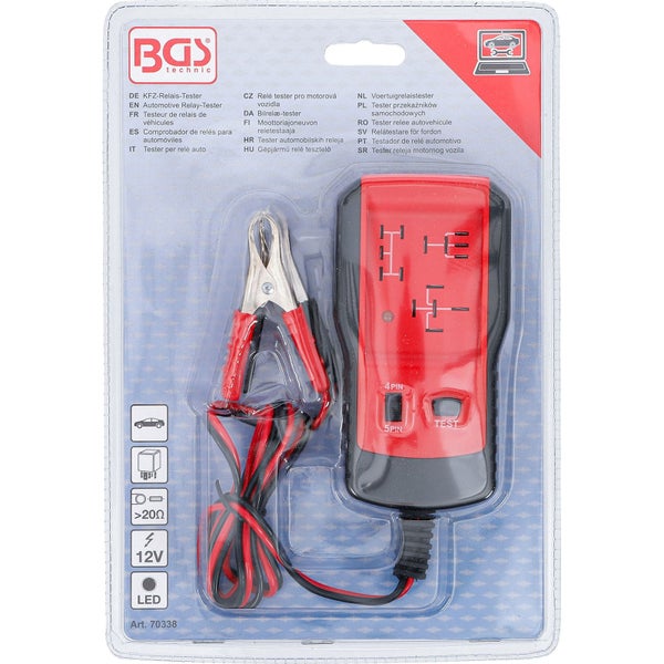 BGS Technic KFZ Relais Tester in Verpackung mit Krokodilklemmen