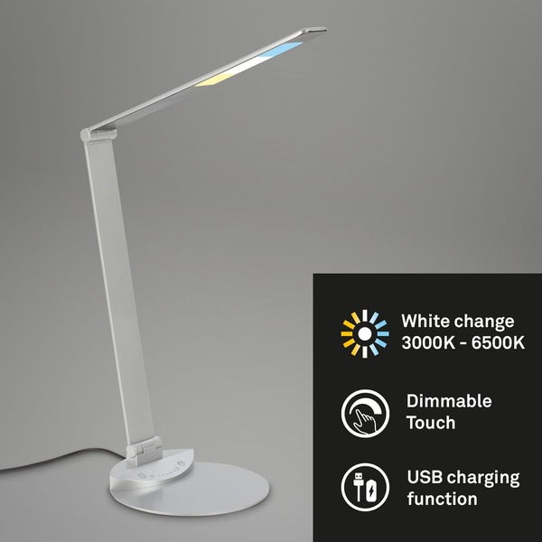 Briloner Leuchten ? LED Tischlampe verstellbar, Tischleuchte LED schwenkbar, Schreibtischlampe Touch, Farbtemperatur einstellbar, Dimmbar, Silberfarbig