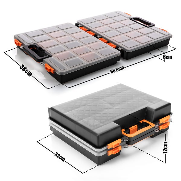 Mehrere Sortimentskästen mit Fächern unterschiedlicher Größe