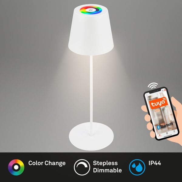 Briloner Coloris LED Tischlampe Smart kabellos, Smart via Appsteuerung, Dimmbar, Speicherfunktion, Timer, Weiß, Ø10,5 x 36 cm