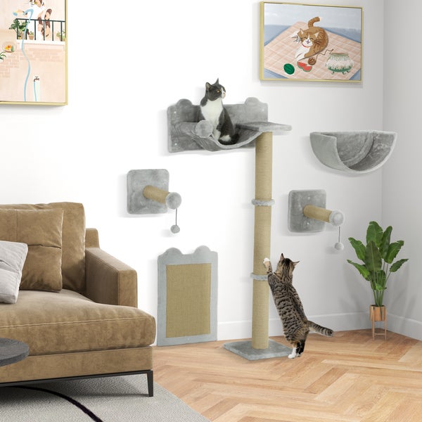 MeowHomm Kletterwand Für Katzen - 5-teiliges Set Mit Haus & Hängematte