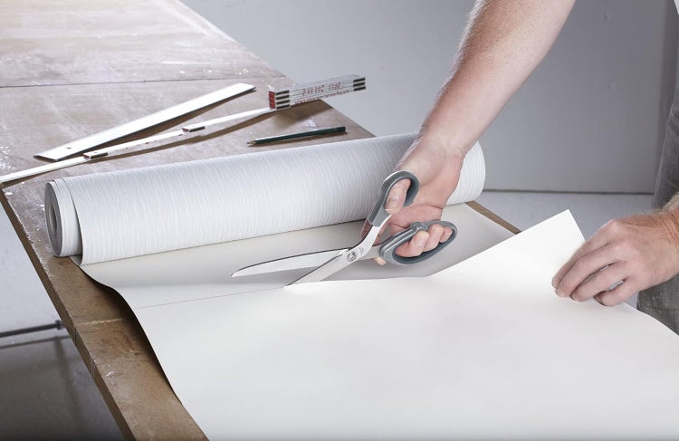 kwb Tapezier-Schere aus Edelstahl, abgewinkelt, 280 mm Gesamtlänge, 130 mm Schnittlänge, stabil, spezialgeschliffen, extra scharf, schwarz-grau