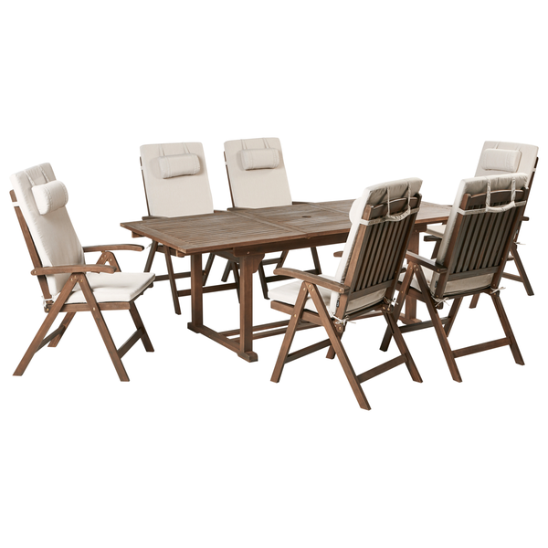 Gartenmöbel Set 6-Sitzer AMANTEA PREMIUM Akazienholz Hellbeige