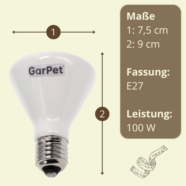GarPet Wärmelampe, 100 Watt Leistung, E27 Fassung, mit Maßangaben