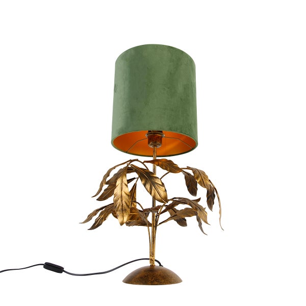 Abmessungen einer Tischleuchte mit Blätterdesign und Schirm, 65 cm hoch